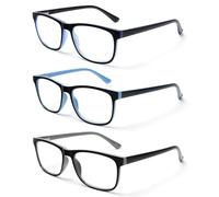 MMOWW Confezione da 3 Occhiali da Lettura Donna Uomo, Anti Luce Blu Rettangolari Occhiali con Cerniere a Molla (Blu Blu Grigio, +2.5)
