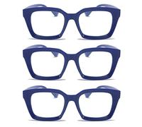 MMOWW Confezione da 3 Occhiali da Lettura Rettangolari - Oversized Square Frame Anti Luce Blu Occhiali donna uomo (Blu, +2.0)