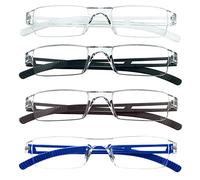MMOWW Confezione da 4 occhiali da lettura blu con blocco della luce leggeri occhiali per uomo donna montatura senza montatura moda rettangolo lettori+2.0
