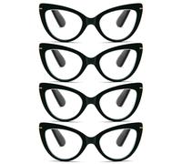 MMOWW Confezione da 4 Occhiali da Lettura con Donna Occhio di Gatto - Occhiali anti blu Comodie Alla Moda Grande Cat Eye (Nero, 3.5)
