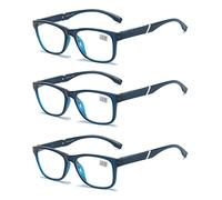 MMOWW Occhiali da Lettura Uomo Donna Confezione da 3 - Occhiali Ultraleggeri con Cerniere a Molla (Blu， +1.5)