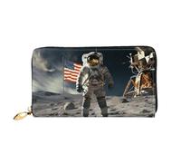 MMSJSBVY Astronaut Landing On The Moon Portafoglio da donna, in pelle con cerniera, pochette lunga, Astronauta Atterraggio sulla Luna, Taglia unica