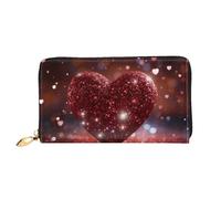 MMSJSBVY Astronaut Landing On The Moon Portafoglio da donna, in pelle con cerniera, pochette lunga, Cuore Glitter Rosso, Taglia unica