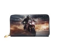 MMSJSBVY Astronaut Landing On The Moon Portafoglio da donna, in pelle con cerniera, pochette lunga, uomo, cavalcare, uno, moto, Taglia unica