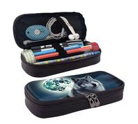 MMSJSBVY Astuccio a forma di pecora, grande capacità, resistente, organizer per cancelleria, forniture scolastiche e ufficio, Lupo sotto la luna, Taglia unica, Beauty Case