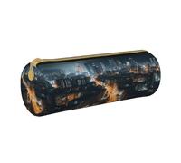 MMSJSBVY Astuccio cilindrico in pelle, con motivo floreale tropicale, grande capacità, adatto per studenti, ufficio, viaggi, pennelli da trucco, con cerniera, Vista notturna della città, Taglia unica