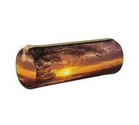 MMSJSBVY Astuccio cilindrico per matite con coppia sposata che cammina sulla spiaggia, astuccio in pelle, bella grande capacità, adatto per studenti, ufficio, viaggi, pennelli da trucco, con cerniera