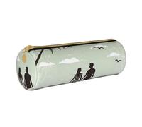 MMSJSBVY Astuccio cilindrico per matite con coppia sposata che cammina sulla spiaggia, astuccio in pelle, bella grande capacità, adatto per studenti, ufficio, viaggi, pennelli da trucco, con cerniera