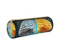 MMSJSBVY Astuccio cilindrico per matite con coppia sposata che cammina sulla spiaggia, astuccio in pelle, bella grande capacità, adatto per studenti, ufficio, viaggi, pennelli da trucco, con cerniera