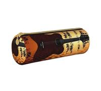 MMSJSBVY Astuccio cilindrico per matite con coppia sposata che cammina sulla spiaggia, astuccio in pelle, bella grande capacità, adatto per studenti, ufficio, viaggi, pennelli da trucco, con cerniera