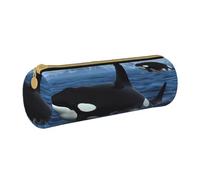 MMSJSBVY Astuccio cilindrico per matite con coppia sposata che cammina sulla spiaggia, astuccio in pelle, bella grande capacità, adatto per studenti, ufficio, viaggi, pennelli da trucco, con cerniera