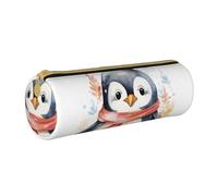 MMSJSBVY Astuccio cilindrico per matite con faccine di bulldog inglese, astuccio in pelle, grande capacità, adatto per studenti, ufficio, viaggi, pennelli da trucco, con cerniera, Simpatico pinguino