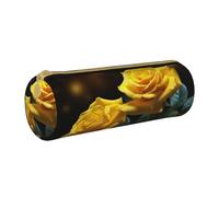 MMSJSBVY Astuccio cilindrico per matite e matite, in pelle, con grazioso coniglietto, molto capiente, adatto per studenti, ufficio, viaggi, pennelli da trucco, con cerniera, Belle Rose Gialle, Taglia