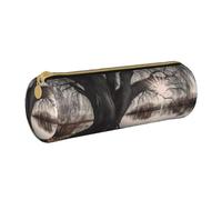 MMSJSBVY Astuccio cilindrico per matite e matite, in pelle, con motivo floreale, molto capiente, adatto per studenti, ufficio, viaggi, pennelli da trucco, con cerniera, Vecchio Albero Sul Lago, Taglia