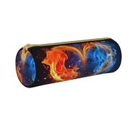 MMSJSBVY Astuccio cilindrico per matite e matite, in pelle, con motivo labrador nero, grande capacità, adatto per studenti, ufficio, viaggi, pennelli da trucco, con cerniera, Cuore Fuoco e Acqua