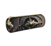 MMSJSBVY Astuccio cilindrico per matite e matite, in pelle, con motivo labrador nero, grande capacità, adatto per studenti, ufficio, viaggi, pennelli da trucco, con cerniera, Bussola di Rune Norse