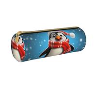 MMSJSBVY Astuccio cilindrico per matite, in pelle, con Babbo Natale, molto capiente, adatto per studenti, ufficio, viaggi, pennelli da trucco, con cerniera, Pinguino divertente di Natale, Taglia unica