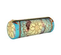 MMSJSBVY Astuccio cilindrico per matite, in pelle, con Babbo Natale, molto capiente, adatto per studenti, ufficio, viaggi, pennelli da trucco, con cerniera, Catch Dream Net, Taglia unica, Portamonete