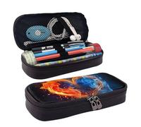 MMSJSBVY Astuccio con piume di pavone, astuccio resistente e di grande capacità, organizer per cancelleria, forniture per ufficio scolastico, Cuore Fuoco e Acqua, Taglia unica, Beauty Case