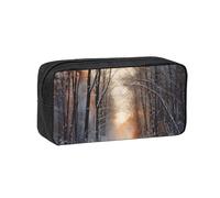 MMSJSBVY Astuccio grande capiente in pelle di mucca con cuori, in tessuto Oxford, con cerniera liscia, per scuola, ufficio, viaggi, Vagando nella luce invernale, taglia unica, Beauty Case