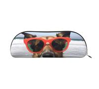 MMSJSBVY Astuccio in pelle a forma di cane con occhiali, organizer semicircolare con cerniera per penne, cosmetici e viaggi, Cane con gli occhiali Ocean Beach, Taglia unica, Zaino per la scuola