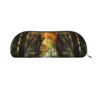 MMSJSBVY Astuccio in pelle con elefante su legno, organizer semicircolare con cerniera per penne, cosmetici e viaggi, Percorso nel bosco coperto, Taglia unica, Zaino per la scuola