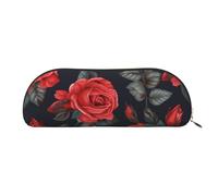 MMSJSBVY Astuccio in pelle con fiori blu, organizer semicircolare con cerniera per penne, cosmetici e viaggi, Bellissimi fiori di rosa rossa, Taglia unica, Zaino per la scuola