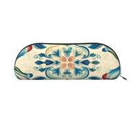 MMSJSBVY Astuccio in pelle con fiori blu, organizer semicircolare con cerniera per penne, cosmetici e viaggi, Bellissimo colore., Taglia unica, Zaino per la scuola