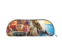 MMSJSBVY Astuccio in pelle con motivo a quadri di cervo e orso, organizer semicircolare con cerniera per penne, cosmetici e viaggi, Cinque Terre Paesaggio, Taglia unica, Zaino per la scuola