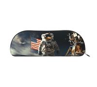 MMSJSBVY Astuccio in pelle con motivo floreale colorato - organizer semicircolare con cerniera per penne, cosmetici e viaggi, Astronauta Atterraggio sulla Luna, Taglia unica, Zaino per la scuola