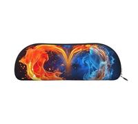 MMSJSBVY Astuccio in pelle per matite di Halloween, organizer semicircolare con cerniera per penne, cosmetici e viaggi, Cuore Fuoco e Acqua, Taglia unica, Zaino per la scuola