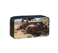 MMSJSBVY Astuccio per matite di grande capacità, in tessuto Oxford, con cerniera liscia, per scuola, ufficio, viaggi, Ruote abbandonate nel deserto, taglia unica, Beauty Case