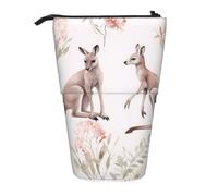 MMSJSBVY Astuccio retrattile con glitter arcobaleno a pois a righe bianche e nere astuccio in piedi in tessuto Oxford organizer per penne con cerniera per scuola ufficio, Funny Cartoon Kangaroo Zoo