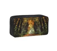 MMSJSBVY Astuccio rosa con lama e cactus di grande capacità, in tessuto Oxford, organizer per cancelleria, con cerniera liscia, per scuola, ufficio, viaggi, Percorso nel bosco coperto, taglia unica