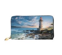MMSJSBVY Beach Lighthouse - Portafoglio da donna in pelle con cerniera, pochette lunga, Faro della Spiaggia, Taglia unica
