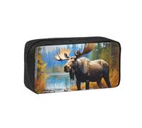 MMSJSBVY Bellissimo astuccio con pavone e fiori, grande capacità, in tessuto Oxford, organizer per cancelleria, con cerniera liscia, per scuola, ufficio, viaggi, Cervo del Nord Animale, taglia unica