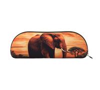 MMSJSBVY Bellissimo astuccio in pelle Sunset - organizer semicircolare con cerniera per penne, cosmetici e viaggi, Elefante Tramonto, Taglia unica, Zaino per la scuola