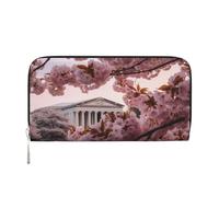 MMSJSBVY Bellissimo portafoglio lungo di colore per le donne portafoglio con cerniera in pelle grande capacità portafoglio frizione con slot per schede, Fiori di ciliegio, taglia unica