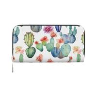 MMSJSBVY Bellissimo portafoglio lungo di colore per le donne portafoglio con cerniera in pelle grande capacità portafoglio frizione con slot per schede, Cactus acquerello., taglia unica