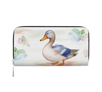 MMSJSBVY Bellissimo portafoglio lungo di colore per le donne portafoglio con cerniera in pelle grande capacità portafoglio frizione con slot per schede, Anatra ad acquerello, taglia unica