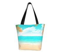 MMSJSBVY Blue Fishes Ocean, borsa per la spesa da donna, grande capacità, adatta per shopping, gite in spiaggia e fitness, Tema tropicale della pianta della spiaggia, Taglia unica
