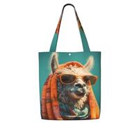 MMSJSBVY Borsa a tracolla in tela con cani labrador, borsa per la spesa in poliestere leggero, borsa riutilizzabile per uso quotidiano per lavoro, scuola e drogheria, Divertente lama dei cartoni