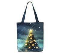 MMSJSBVY Borsa a tracolla in tela con libellula sul fiore, borsa per la spesa in poliestere leggero, borsa riutilizzabile per uso quotidiano per lavoro, scuola e drogheria, Albero di Natale, Taglia