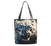 MMSJSBVY Borsa a tracolla in tela con pinguino felice, borsa per la spesa in poliestere leggero, borsa riutilizzabile per uso quotidiano per lavoro, scuola e drogheria, Blue Eyed Snow Leopard, Taglia