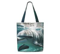 MMSJSBVY Borsa a tracolla in tela con pinguino felice, borsa per la spesa in poliestere leggero, borsa riutilizzabile per uso quotidiano per lavoro, scuola e drogheria, Delfino carino., Taglia unica