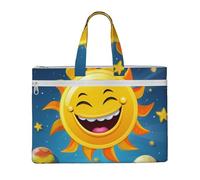 MMSJSBVY Borsa alla moda del documento della tela di Babbo Natale di Natale, borsa tote di grande capacità con le tasche doppie della chiusura lampo per il pendolarismo, Sole dei cartoni animati