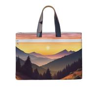 MMSJSBVY Borsa alla moda del documento della tela di Babbo Natale di Natale, borsa tote di grande capacità con le tasche doppie della chiusura lampo per il pendolarismo, Paesaggio Tramonto Montagna