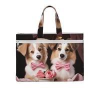MMSJSBVY Borsa alla moda del documento della tela di città del mare, tote di grande capacità con le tasche doppie della chiusura lampo per il pendolarismo e lo studio, Romantico amore coppia cane