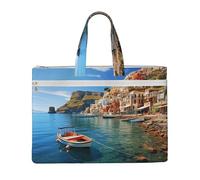 MMSJSBVY Borsa alla moda del documento della tela di città del mare, tote di grande capacità con le tasche doppie della chiusura lampo per il pendolarismo e lo studio, Città di mare, Taglia unica