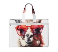 MMSJSBVY Borsa alla moda del documento della tela di quiz di matematica, tote di grande capacità con le tasche doppie della chiusura lampo per pendolarismo e studio, Lama Con Occhiali, Taglia unica